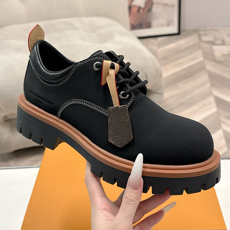 Women Chunky Heels 5cm Ankle Boots Designer Lace Up Dress Shoes Vintage Black Brown Outdoor Leisure Shoes With Dust Bags Casual Shoes Rubber Sole We