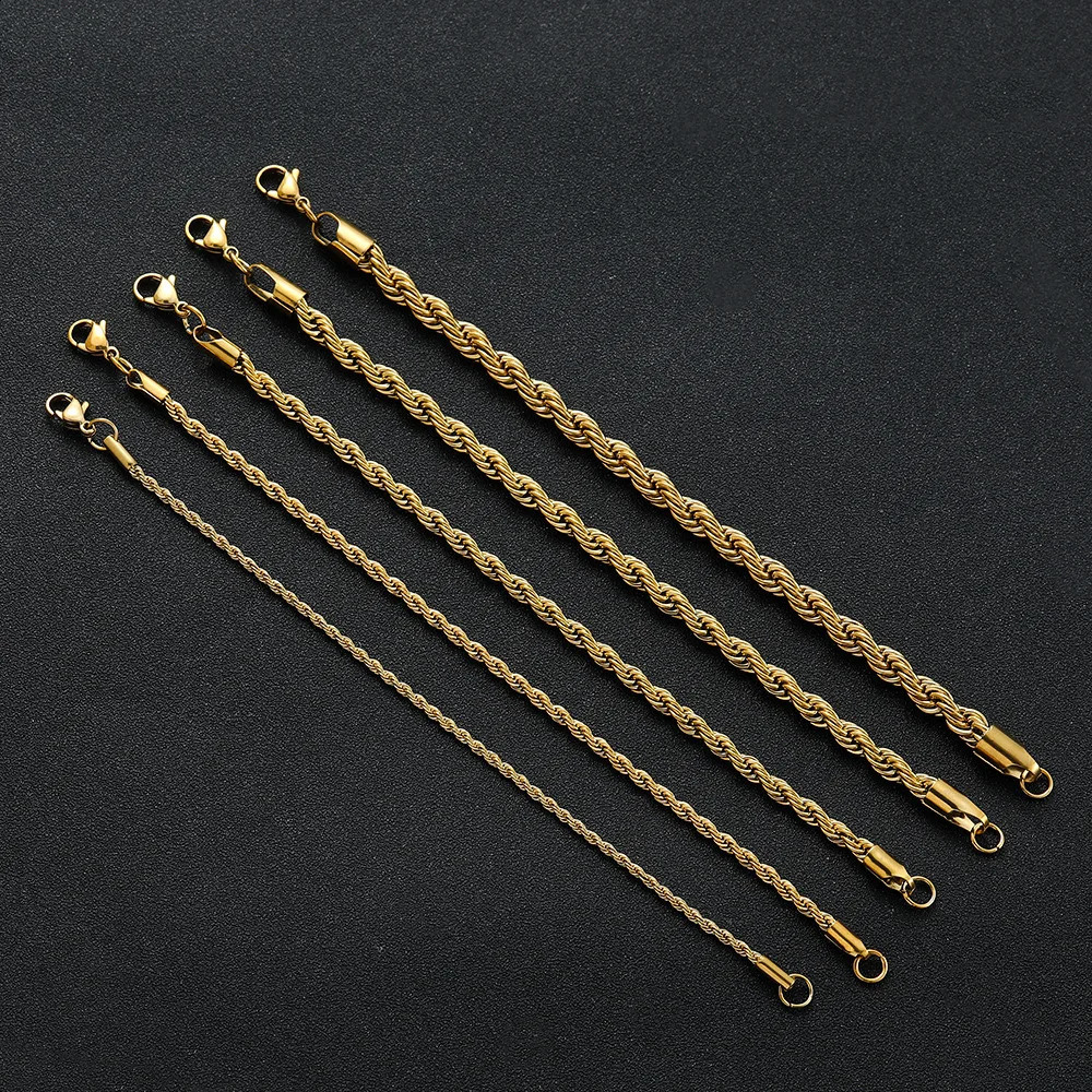 Stainless Steel Gold Color 2/3/4/5/6 MM Twisted Rope Chain Bracelets for Men Women 7-9 inch High Quality Jewelry Waterproof 260929