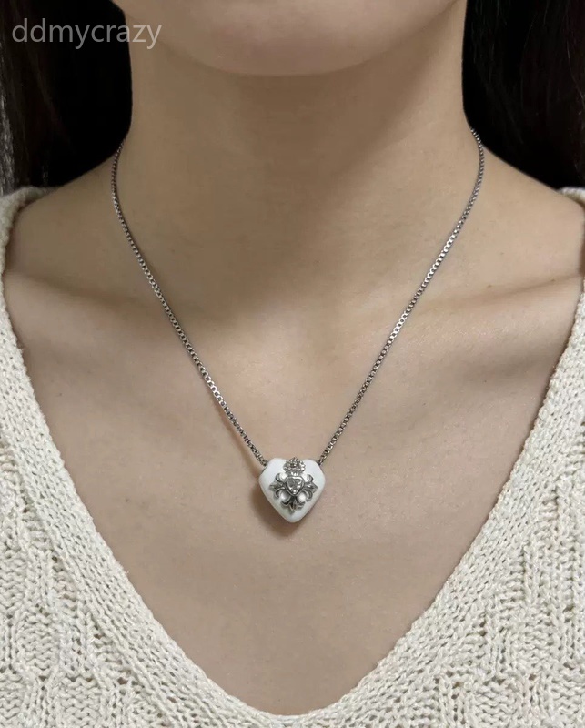 Retro Cross Heart Pendant Necklace Stainless Steel CZ Black White Fashion Jewelry