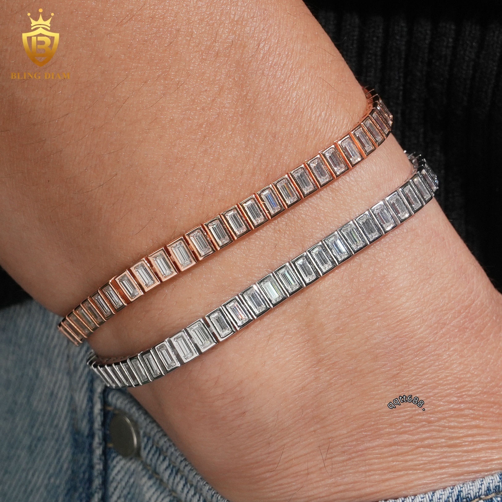 Gra Certificate Fine Jewelry 925 Sterling Silver VVS Moissanite Emerald Cut 2x4mm Tennis Chain Bracelet