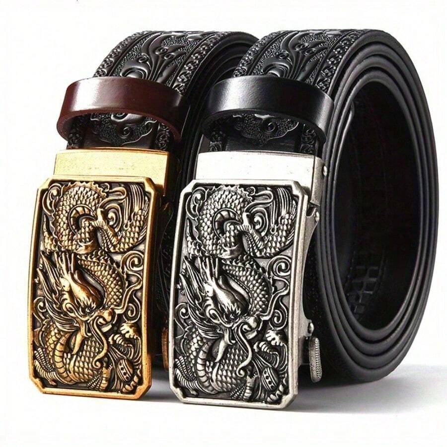 Genuine Belts Fashion Trendy Leather Alloy Automatic Buckle Casual Carved Pants Strap Jeans Versatile Belt Men 26Y1019