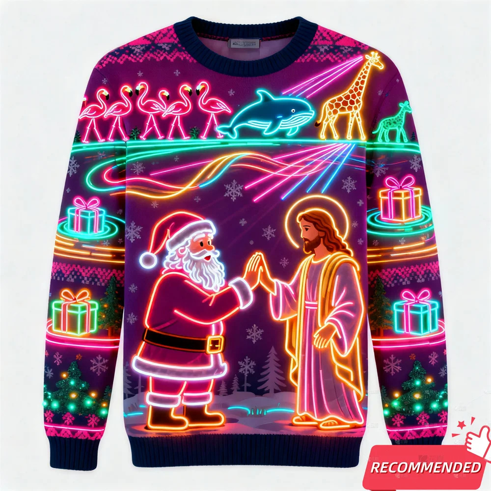 Neon Light 3D Printed Ugly Xmas Sweater For Women Men Clothes Merry Christmas Snowman Funny Santa Jesus Pullovers Tracksuit 261019