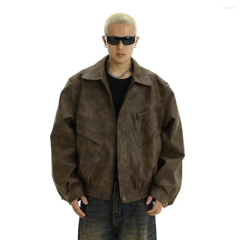 Washed Leather Jacket For Men 2026 Spring Autumn Edgy Motorcycle Couple Man Coat Casual Lapel