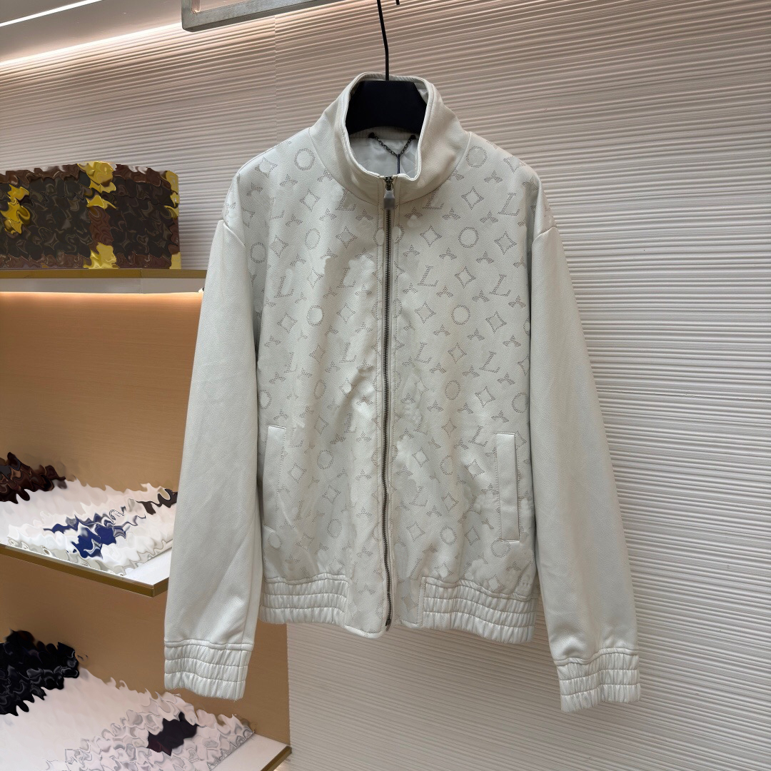 Designer brand clothing, high-quality men's outerwear, men's leather outerwear, full print stand up collar zipper jacket, short and versat