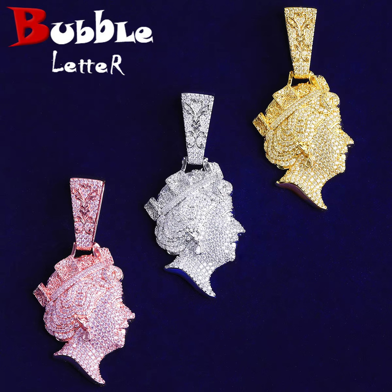 Cross-Border Source European and American Hip-Hop Full Diamond British Queen Necklace Pendant Real 925 Sterling Silver Cubic Zirconia High-End Jewel