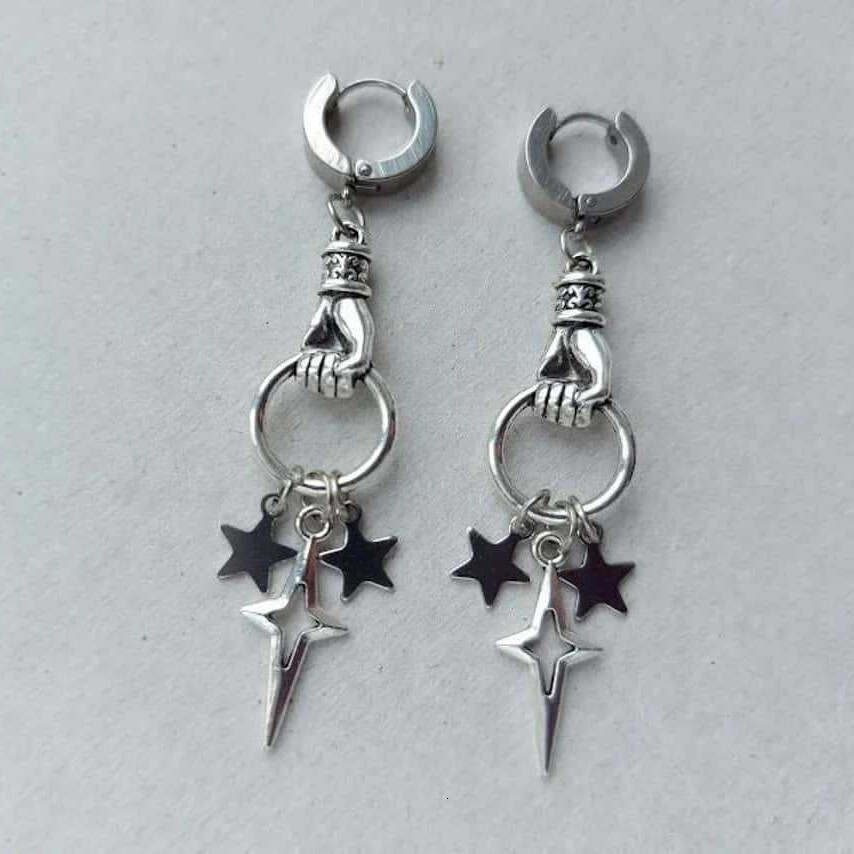Luxury Elegant Dainty Jewelry Luxury Brand Designer Jewelry Silver Star Stainless Steel Hoop Earrings Rock Y2k Gothic Avant-Garde Punk Style