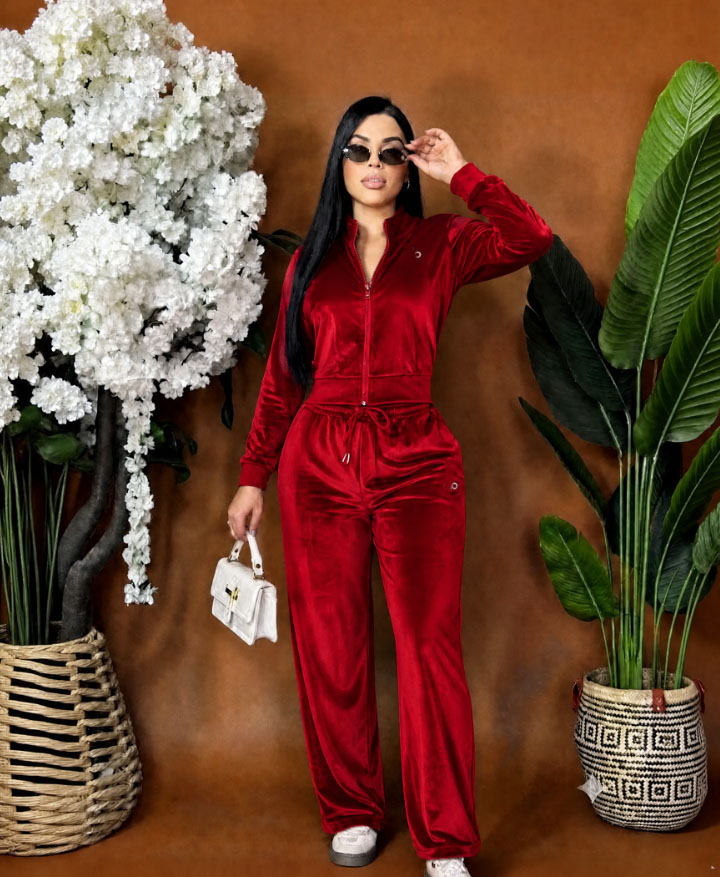 Autumn winter women's velvet casual Tracksuit stand collar zipper jacket high waist wide leg pants two-piece set jogging suit