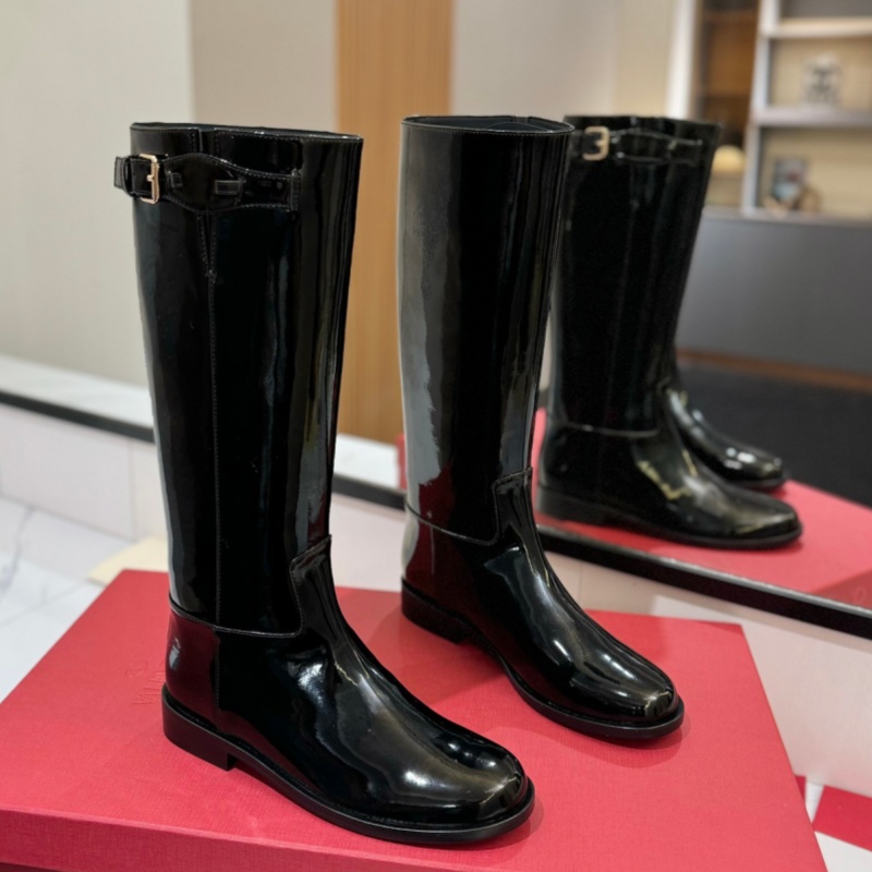 Flats Women Black Genuine Leather Fall Winter Soft sheepskin lining Knee High Boots Designers riding bootsPatent Leather Fashion Shoes Botas De Muje