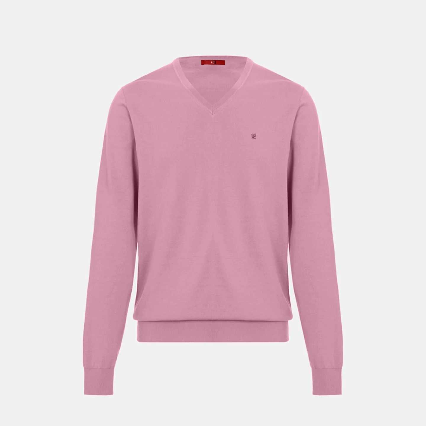 Slim CH Men's V-Neck Sweater Fit Long Slve Knit Pullover with Small Embroidery Business Casual Top M261016