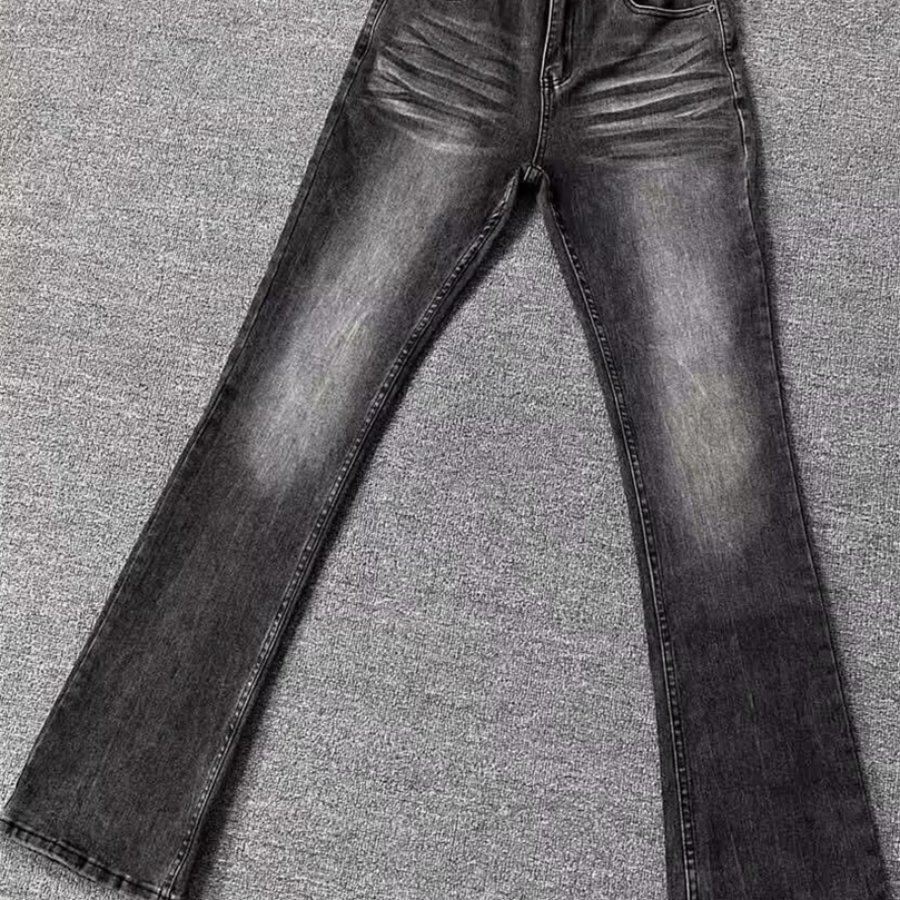 Cleanfit High Street Washed Black Grey Jeans Mens Slimming Tall Micro Flared Pants Youthful Trendy Long Trousers Casual Wear 261019