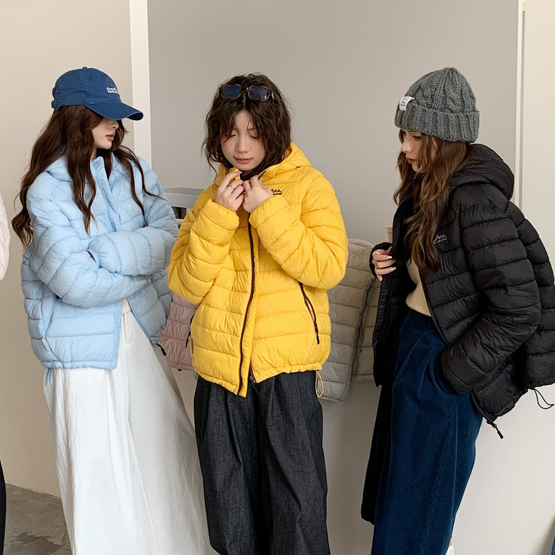 Women Puffer Down Jacket Coat Lightweight Cotton Parkas Women's Cropped Coat Solid Hooded Outerwear Long Sleeve Thicken Jackets Winter Korean F