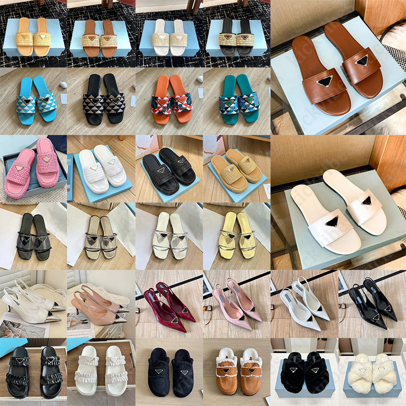 Hot Sale Designer Slippers Sandals Women Fashion White Black Yellow Khaki lady fur Slides Summer Flat Mule Platform Flatform heel warm women luxury