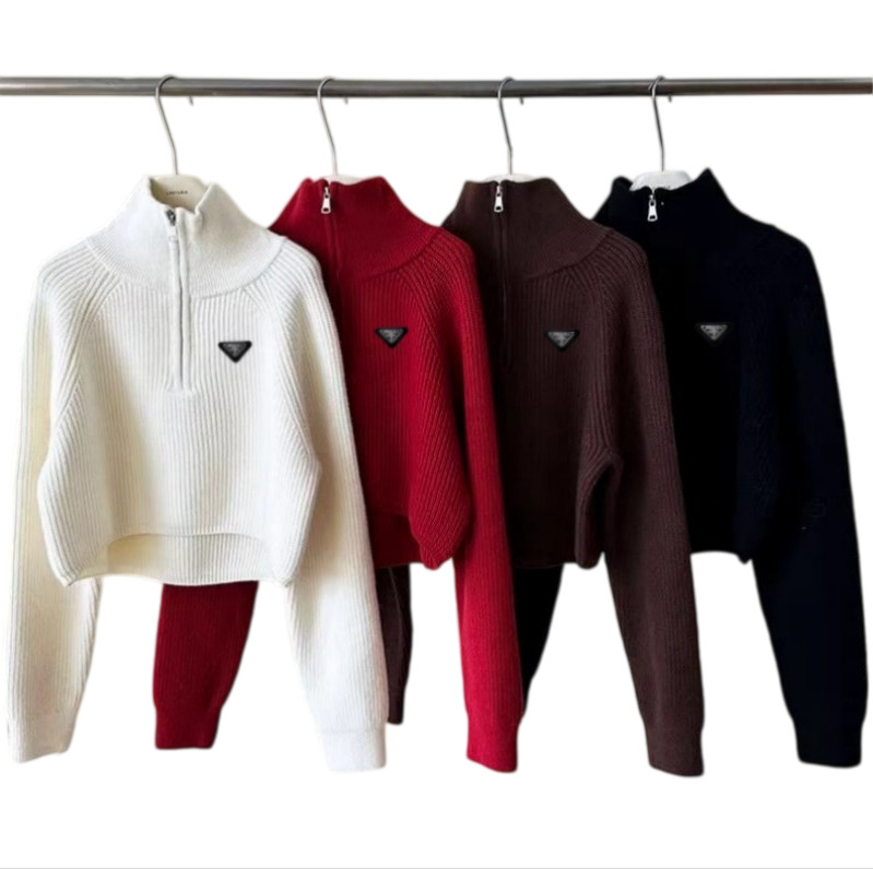 New women's Sweaters brand Casual Sweaters Designer sweaters High neck half zipper knitted sweater Loose short coats hoodie