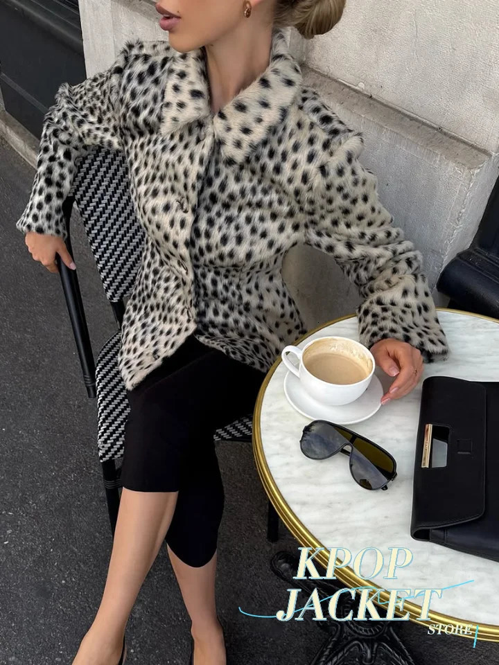 Chic Lapel Leopard Print Faux Fur Jacket Women Long Sleeve Single Breasted Slim Waist Coat 2026 Winter Female Highstreet Outwear 261019