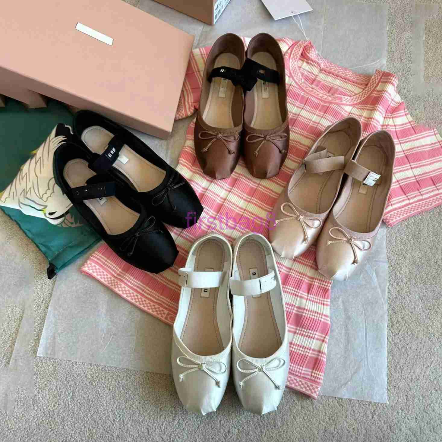 2024 ballet flat Dress shoe for woman man Bow silk dance shoe luxury Designer Shoe sexy trainer Yoga Casual canvas Shoes ballerina walk outdoor Shoe