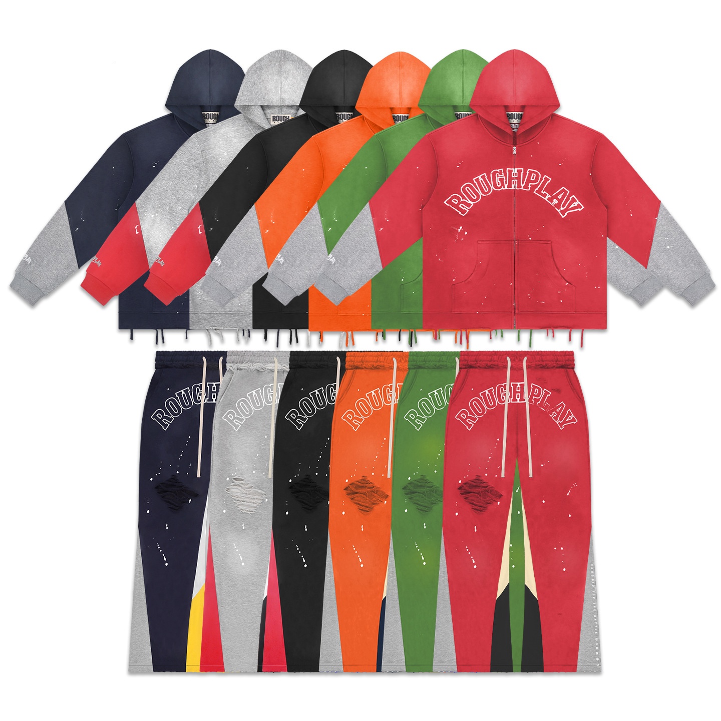 Mens Tracksuits Trendy Brand Splash-Ink Letter Print Cotton Hoodies Sweaterpants Mens Womens Streetwear Loose Casual Color Matching Hooded Sweatshir