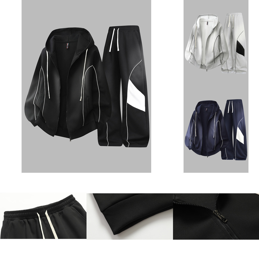 Spring and autumn style youth trendy brand hooded zip-up sweatshirt jacket and sweatpants men's loose casual sportswear men's suit