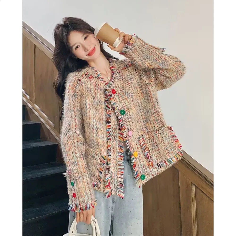 Spring Autumn Female Long Sleeves Jacket Women Advanced Leisure Short Tweed Coat Ladies Fashion Casual Round Neck Tops Outwear 261014