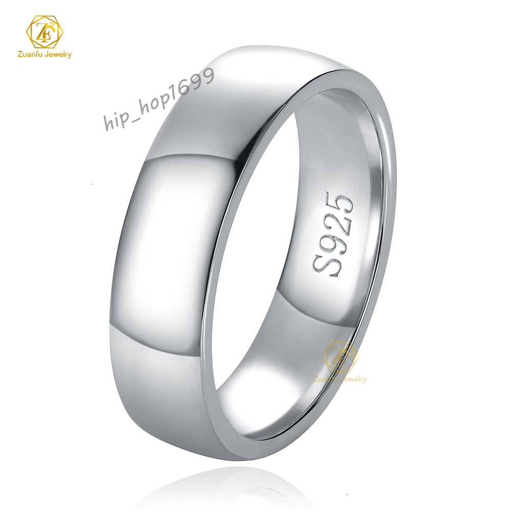 6mm 925 Pure Silver Jewelry Finger Rings for Women and Men Simple Couple Rings Smooth Wedding Band for Lovers