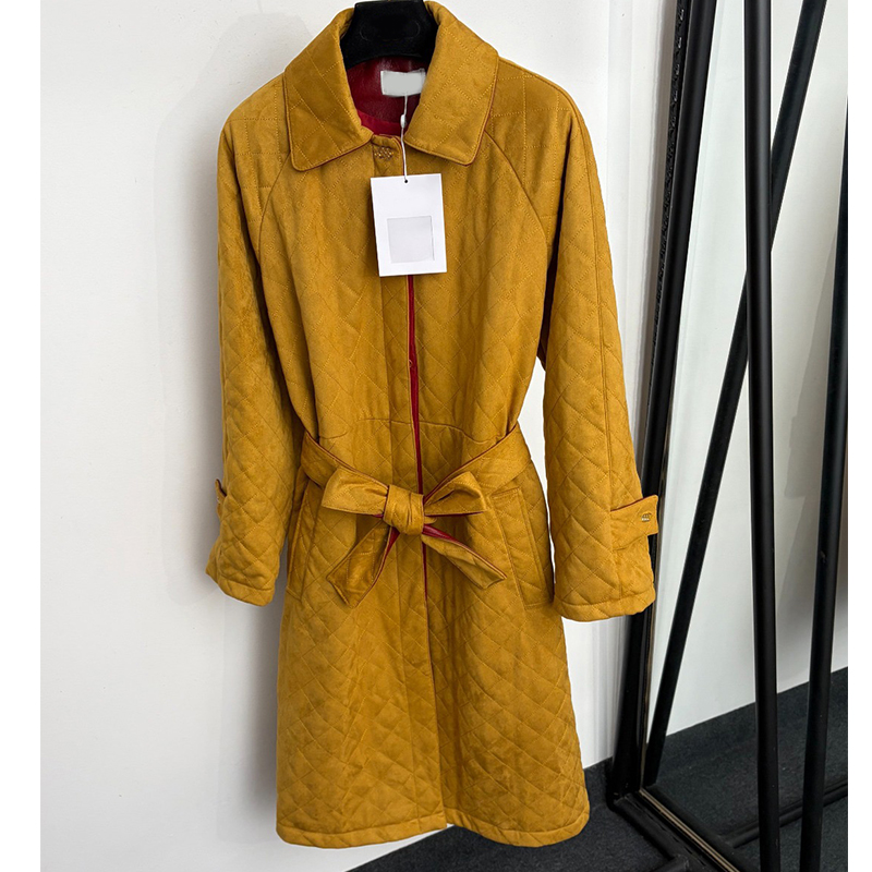 Women Diamond Quilted Faux Suede Long Overcoat, Lapel Collar Self Fabric Tie Belt Warm Fall Winter Long Outerwear