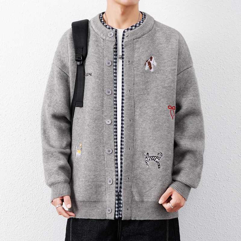 Winter High End Knitted Autumn Cardigan New Fashion Men's Round Neck Brand Cartoon Embroidery Korean Casual Sweater Coat M261016
