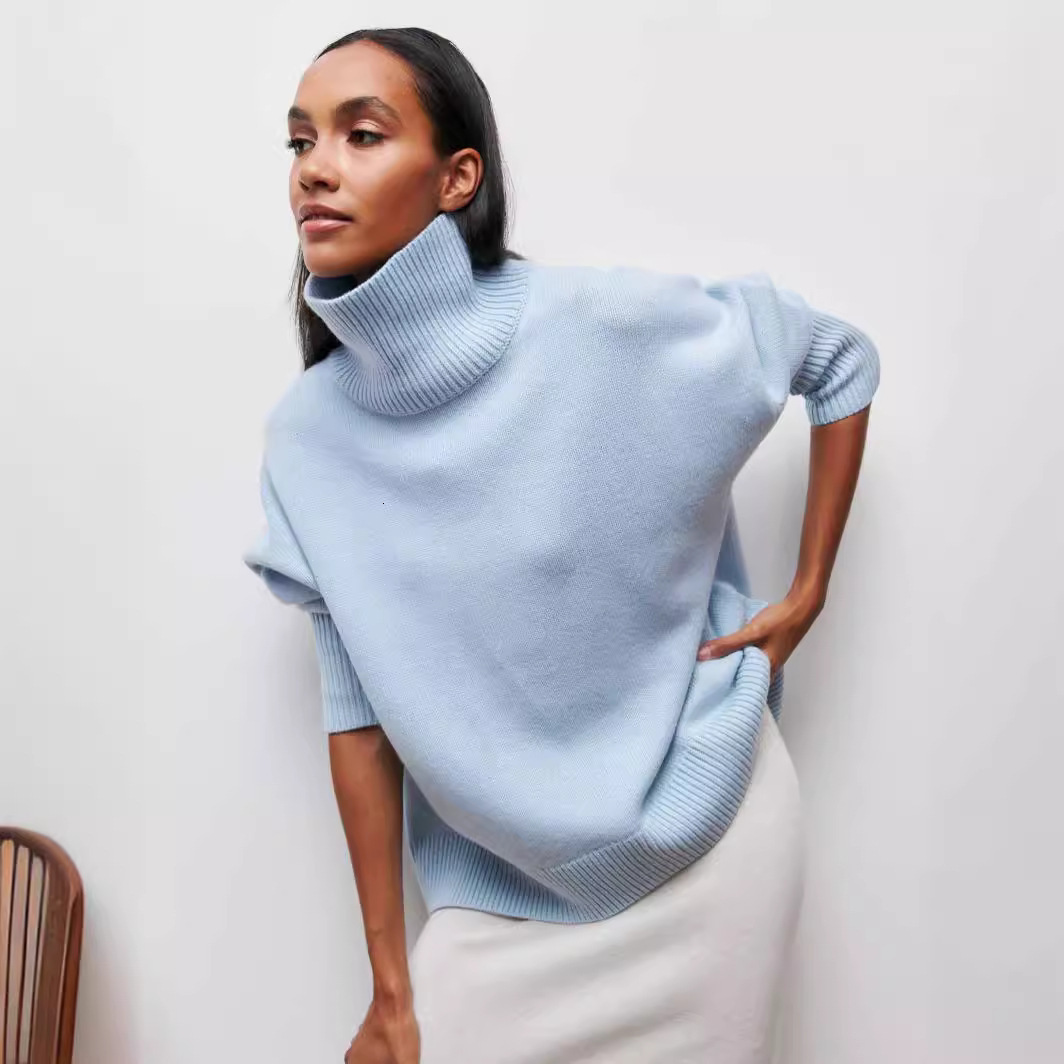 Womens Fashion New Hot Selling Loose Half Turtleneck Autumn Winter Sweater Soft Knit Pullover Warm Casual Daily Wear Street Style Knitwear Trendy El