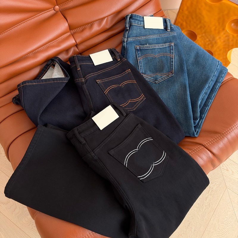 Designer Women Washed Jean Trousers High Rise Curve Embroidery Loose Straight Denim Pants Autumn Winter Commuter Style Vintage Jeans