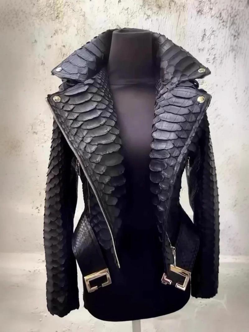 Women's PU Leather Black Imitation Snakeskin Locomotive Jacket Autumn And Winter