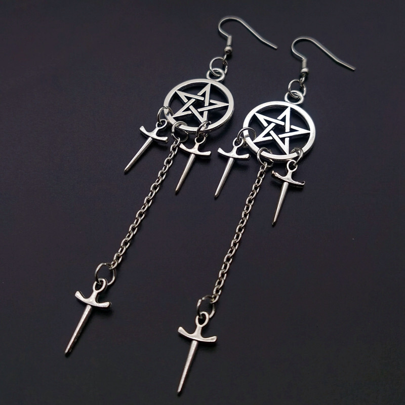 Luxury Brand Designer Jewelry , European American New Arrivals: Five-Pointed Star Sword Dagger Earrings, Gothic Dark Style, Unique And Creative Earr