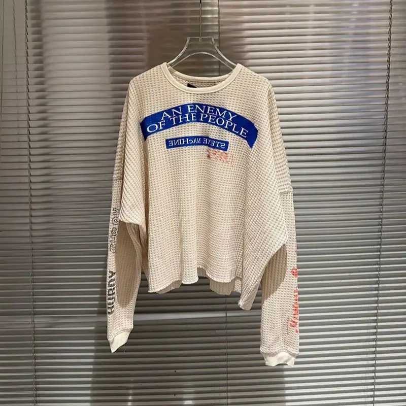 Streetwear Paly Waffle Long Sleeve T Shirt Men Woman High Quality Loose Casual Fashion All-match Crewneck New Top T261019