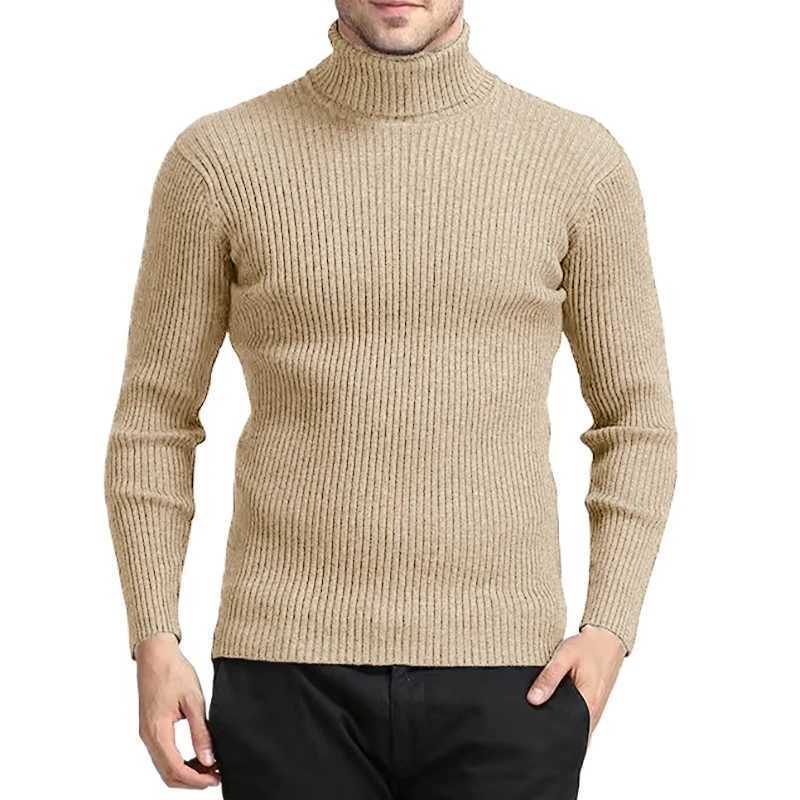 Autumn New Men's Turtleneck Sweaters Knitted Striped Strtwear Warm Long Slved Pullover Breathable Solid Color Basic Coat M261016