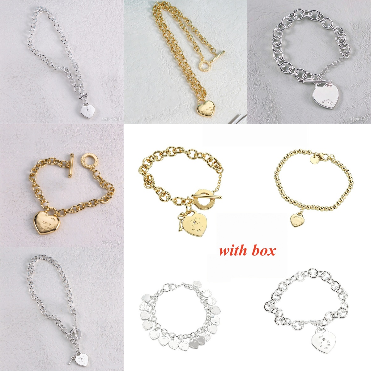 Love heart womens bracelet necklace jewelry designer jewelry sets birthday christmas gift buckle necklace bracelet statement jewelry with box luxury