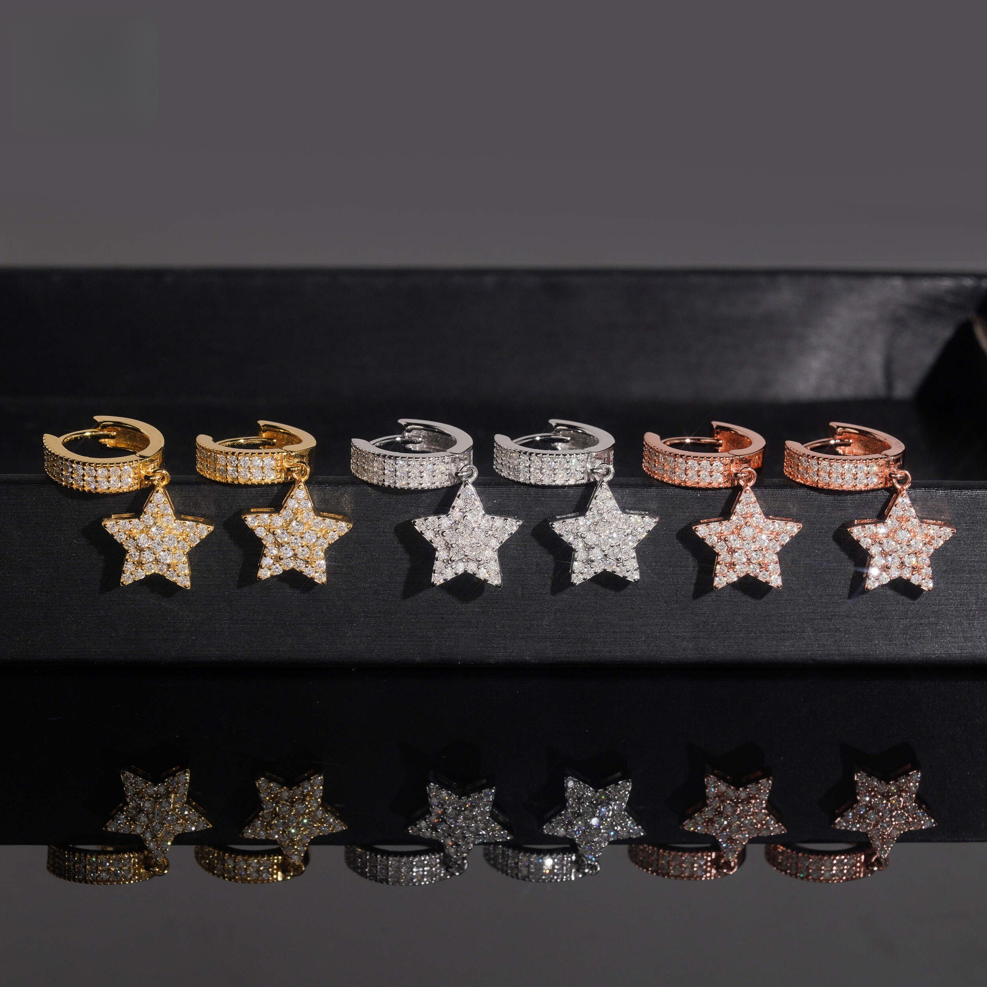 Fashion High-Quality Star S925 Silver Inlaid with Moissanite Hip-Hop Personality Style Earrings