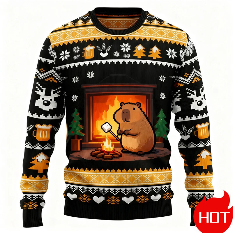 Cute Capybara Ugly Christmas Sweater For Men Women Festival Holiday Xmas Crewneck Sweatshirt 3d Print Men Christmas Sweatshirt 261019