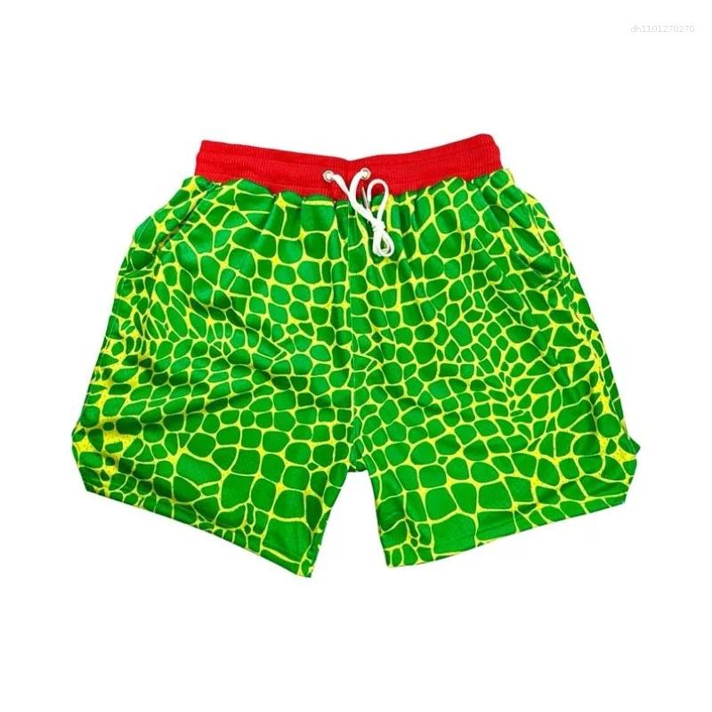 Yellow Green Print Full Casual Shorts Summer Breathable Loose Couple Sports Pants