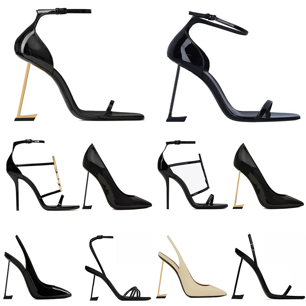 Designer-Absätze Damenschuhe High Heels Damensandalen 8 cm 10 cm offene Spitze Stiletto-Absatz Klassisch schwarz Leder Gold Metall Buchstaben Kleid