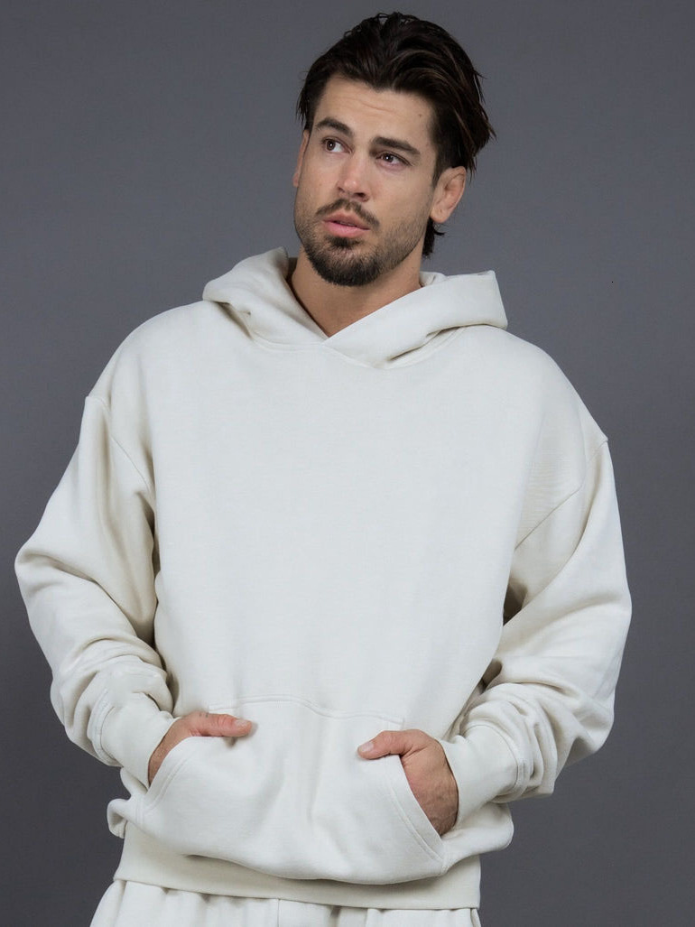 New 400G American-style fleece-lined, thick, hooded sweatshirt men, featuring a loose, dropped-shoulder design, solid color, suitable couples, perfe