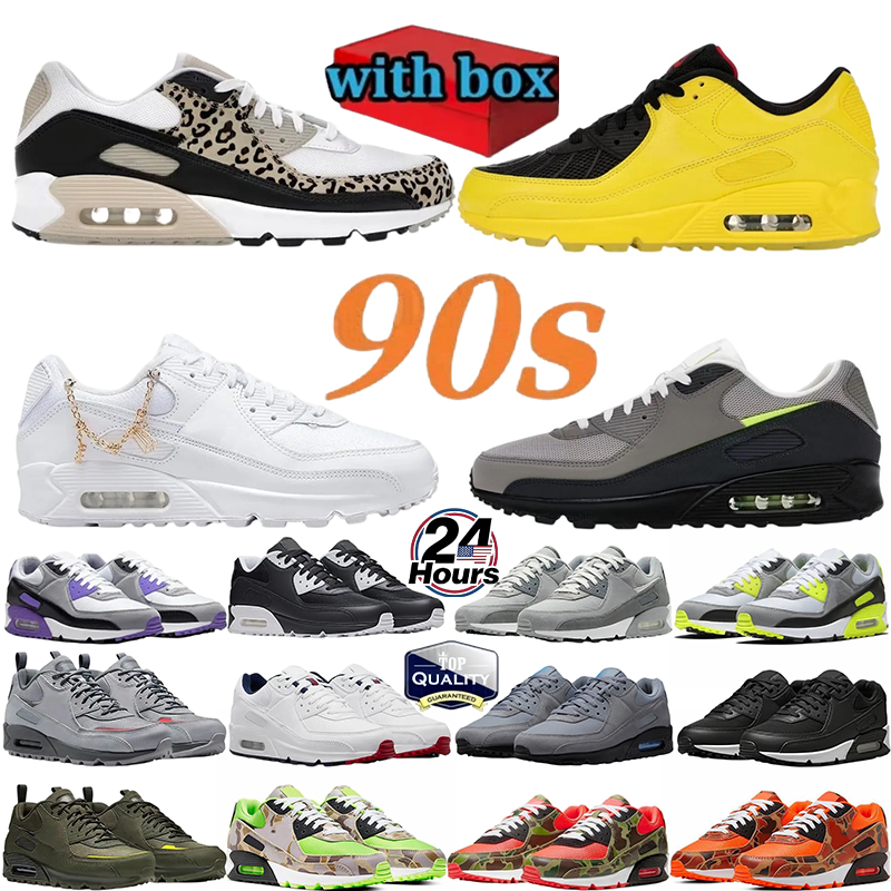With Box Designer Men 90 90s Running Shoes Sneakers Fashion Classic Triple Black White Neon Yellow Grey Olive High quality thick bottom Trainers Spo