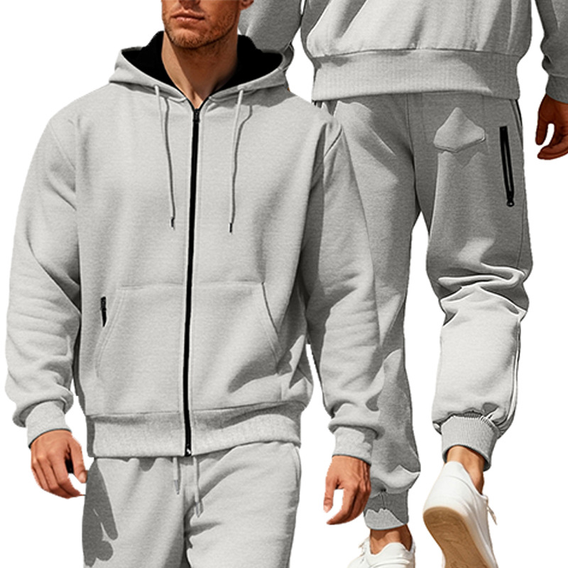 Winter autumn color fleece filled warm zipper suit for casual wear Mens Sweatsuit 2 Piece Casual Fashionable Spring Autumn Winter Long Sleeves Large