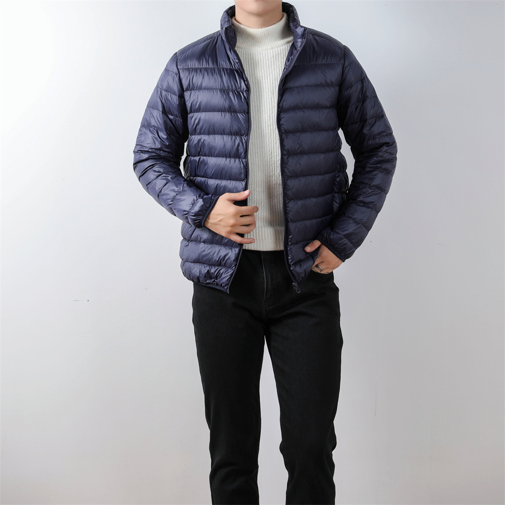 Pinghu autumn and winter short, lightweight, cross-border, plain-colored, simple, stand-up collar, white duck down men's jacket