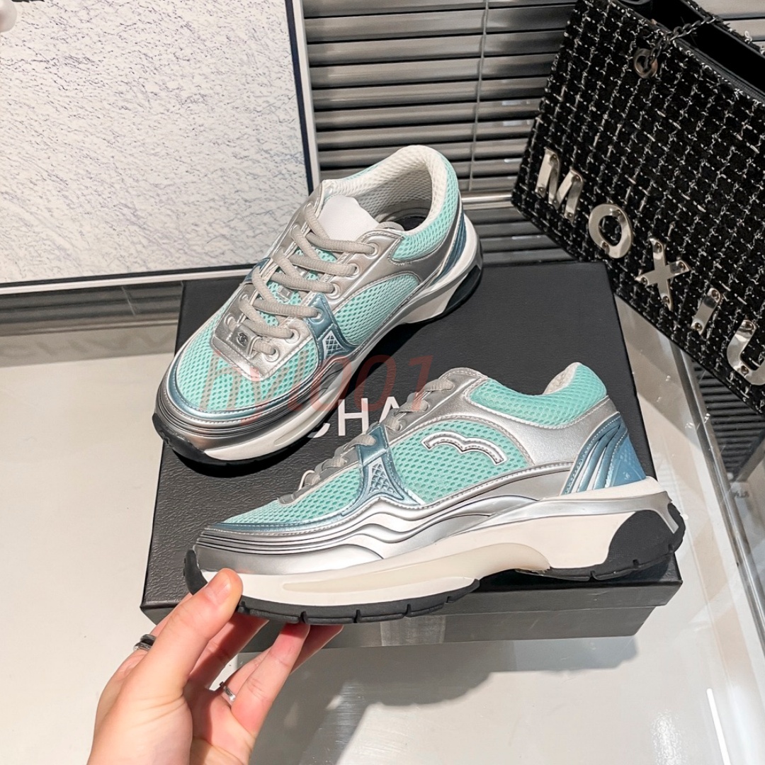Designer Fashion Metallic Mint Green Beige Women Sports Shoes Bling Shiny Luxury Running Sneakers Flat Chunky Sole Female Gym Athletic Footwear EUR