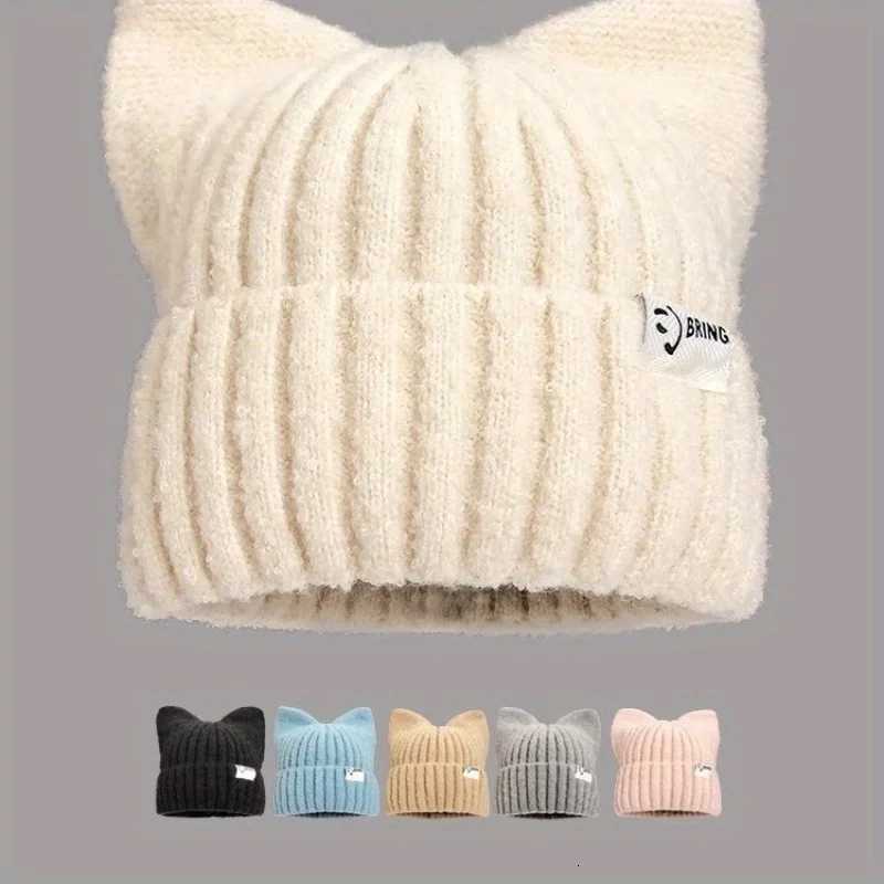 Beanie/Skull Caps Winter Cute Cat Ear Knitted Hats for Men and Women Warm Ear Protection Hats for Autumn Winter Soft Girl Winter Knitted Caps Q26101