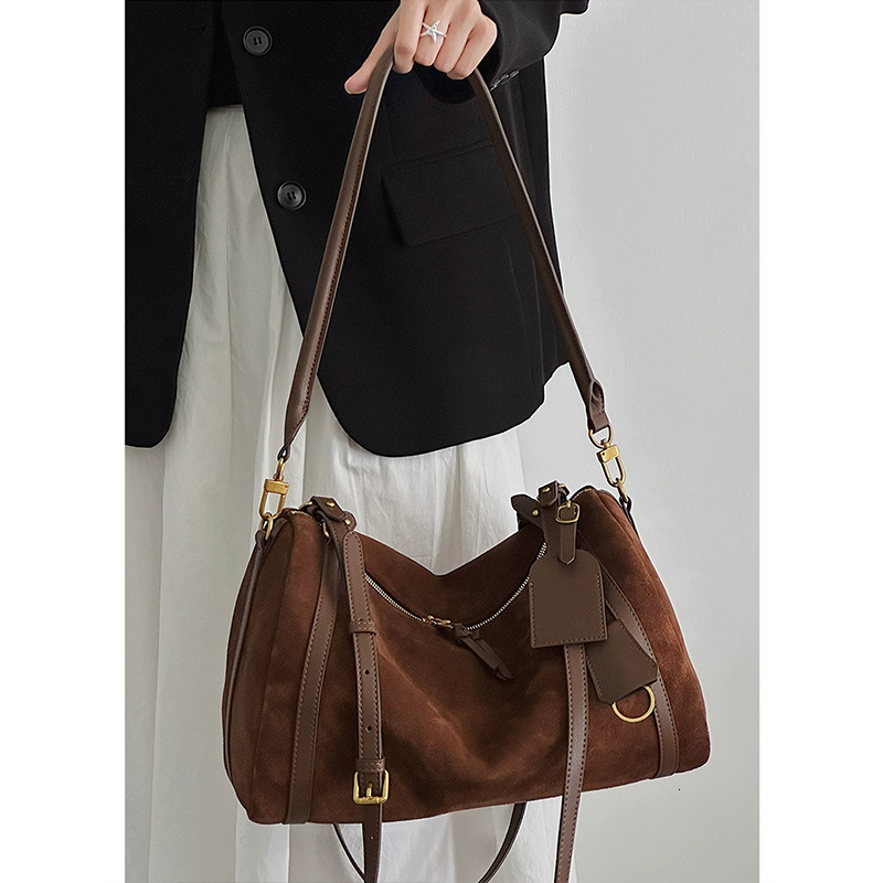 2026 new new crossborder matte suede vintage genuine leather for women 2025 fashion handbag large capacity shoulder and crossbody bag free shipping