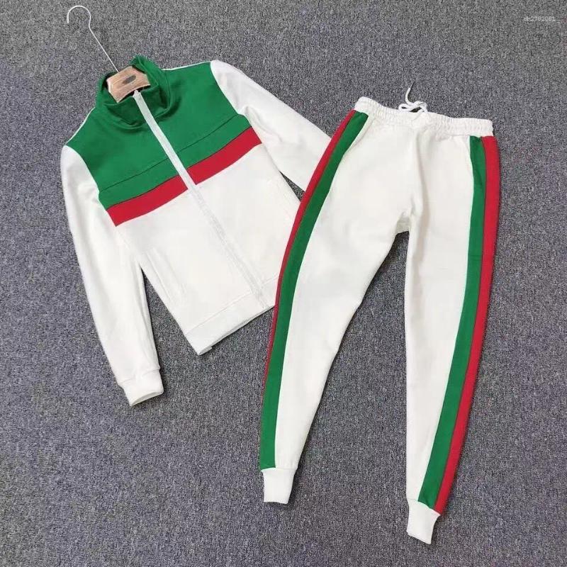 Spring Autumn 2026 Men's Sportswear Casual Jacket Set Couple Style Color-striped Striped Long Pants Two-piece