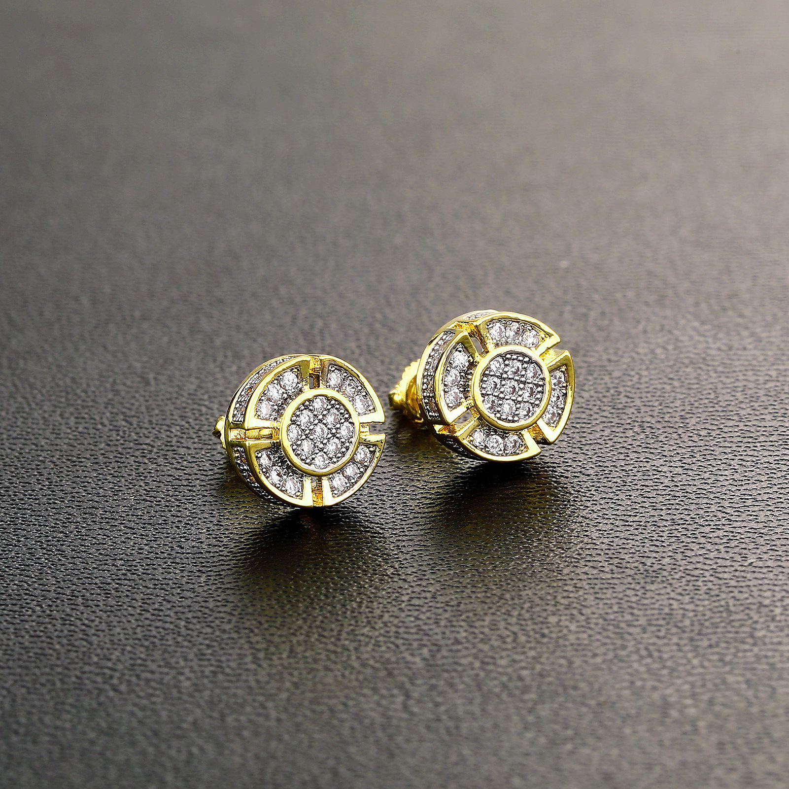 Real 18K Luxury Iced 14K 10K hip-hop geometric earrings, gold-plated with full moissanite Out D VVS Diamond inlay, S925 pin, street culture trendy m