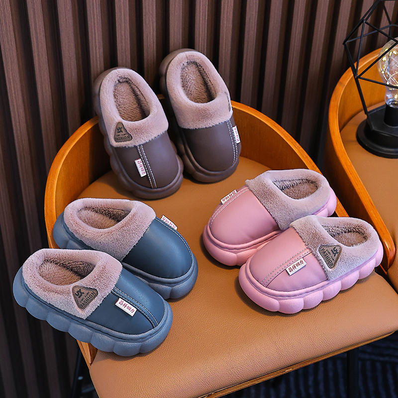 Children Winter Slippers Home Warm Shoes Comfortable Non-Slip Thick Sole Plush Slides Waterproof Outdoor Anti-Slip Furry Flats J261019