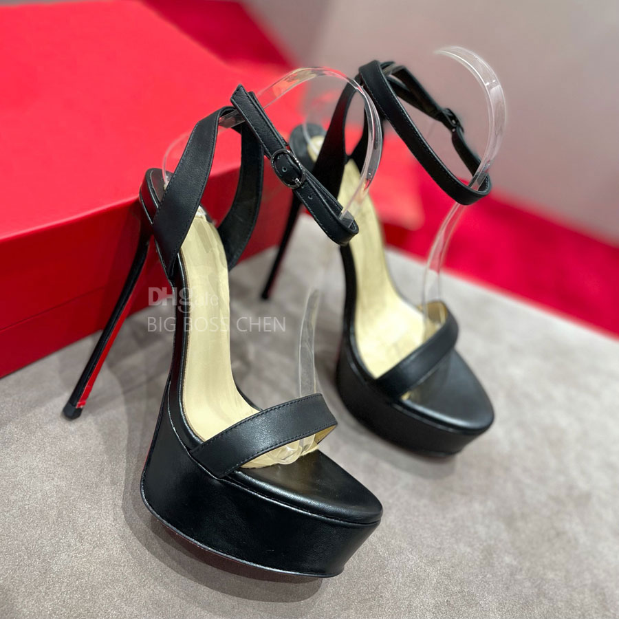 Top quality Fashion Classic real Leather Platform heel Sandals Womens High Heeled Ankle strap Dress Shoes Super heels Luxury Designers heels party E