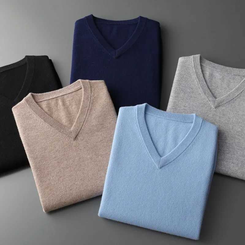 V-neck Cashmere Classic Cotton Blend Knitted Sweater Men Pullover 2024 Autumn Winter Soft Warm Business Casual Jumper pull homme M261016