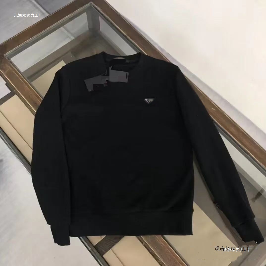 Cross-border P-brand autumn winter new men's and women's pure cotton sweatshirt with triangle logo, round neck, loose fit, sporty trendy l
