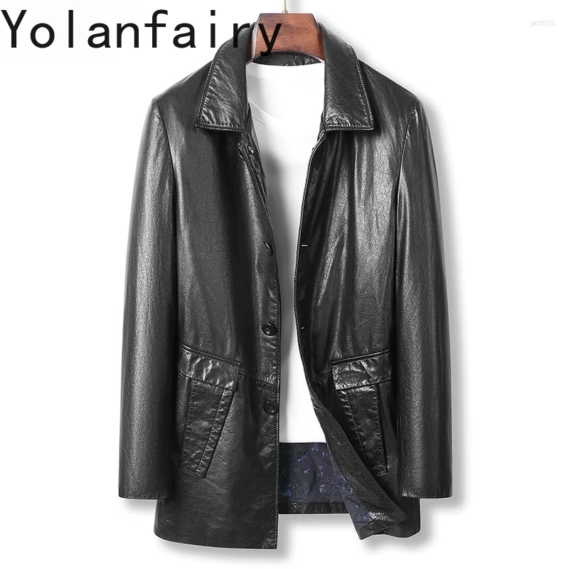 Oil-waxed Cowhide Leather Jacket Man Autumn Winter Genuine Coat Casual Mid-length Men's Coats And Jackets